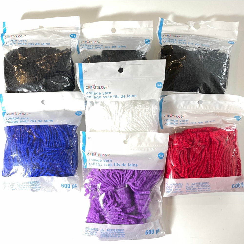 Lot of 7 Bags Creatology Collage Yarn 600pc Assorted Black White Blue Red Purple